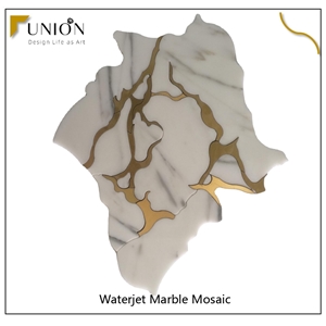 Irregular Shape Waterjet Italy Marble Mixed Brass Gold Tiles